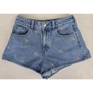 PacSun Mom Shorts Sz 26 Embroidered Daisy Denim‎ High Rise Light Wash Y2K Booty